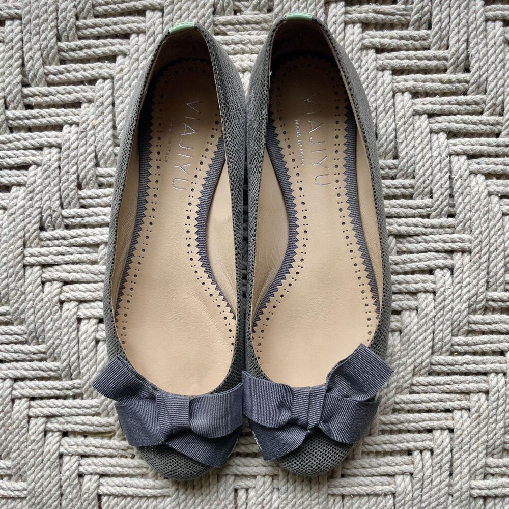 Viajiyu Italian Leather Ballet Flats Shoes in Gray/Mint - Size 36.5 EU/ 6US